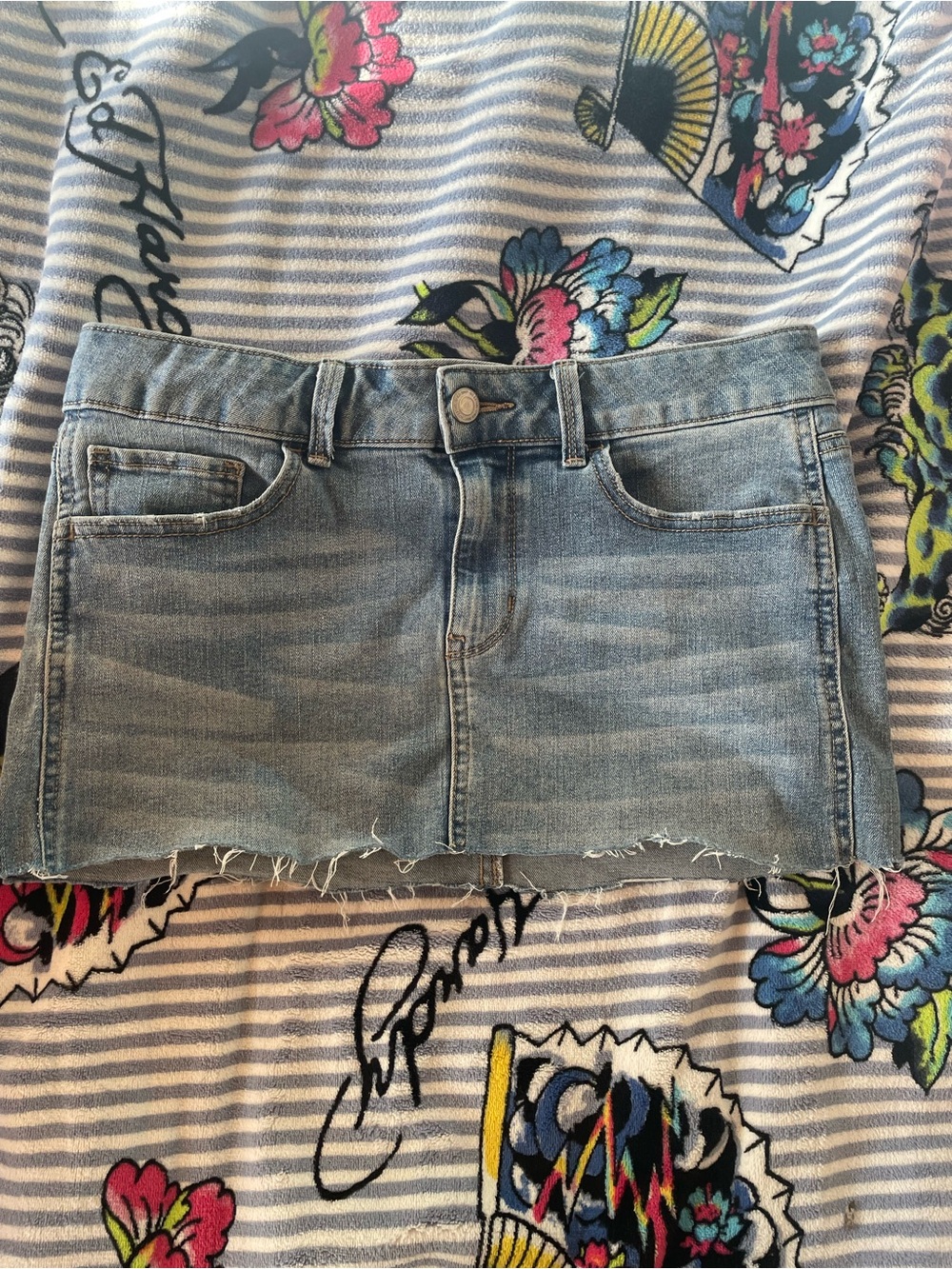 SO Light Blue Denim Mini Skirt with Frayed Hem